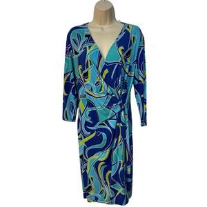 Anne Klein Blue Green Wrap‎ Dress Size 8 Pre-owned